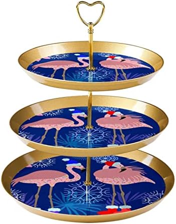 3 cupcakes de camada, fofo Natal Flamingo vestido de natal Sobremesa bolo de bolo de exibição Tower Fruit pratos redondos para chá de chá de casamento de chá chá de bebê