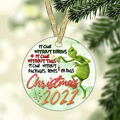 Ornamento de Natal 2021 Árvore vacinada pendurando decorações de natal de 3 polegadas Cerâmica Presente para ela, ele,