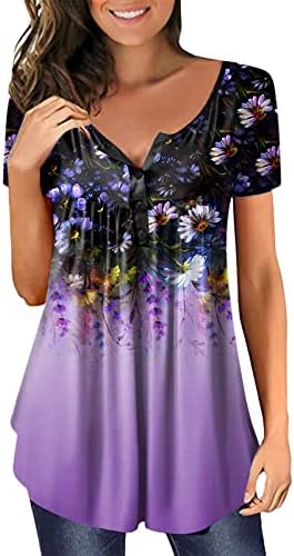 Tripulação feminina henley pescoço spandex bustier top casual camisola camisetas gradiente de manga curta Bustier