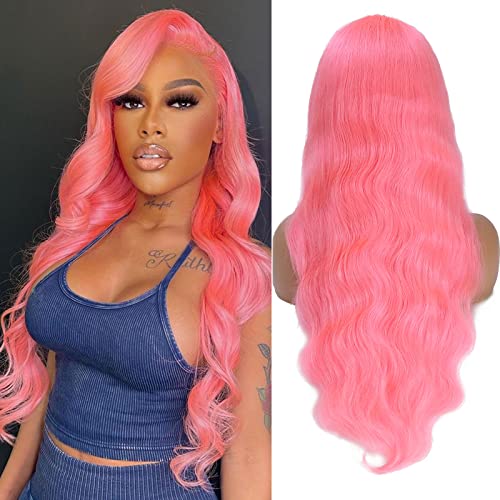 Byanny rosa renda frontal peruca humana cabelo 13x4 onda corporal perucas de glueless cabelos humanos pré -colorido colorido hd renda