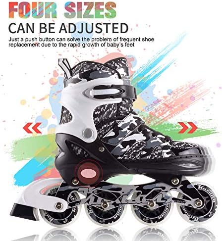 Patins Kuxuan Patins em linha ajustáveis ​​para crianças e jovens com rodas de iluminação completa camuflando lâminas de patins para meninas e meninos