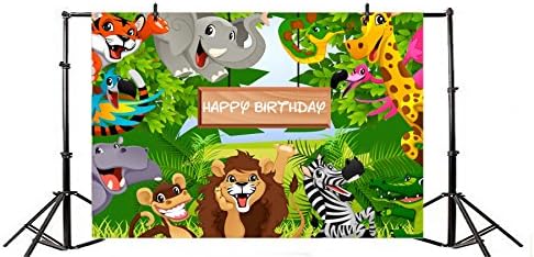 Leyiyi 5x3ft Kids Feliz aniversário Cartoon Zoo Animais Banner Floresta tropical Salfari Summer Summer Jungle zebra dinasour girafa elefante tigre leão macaco