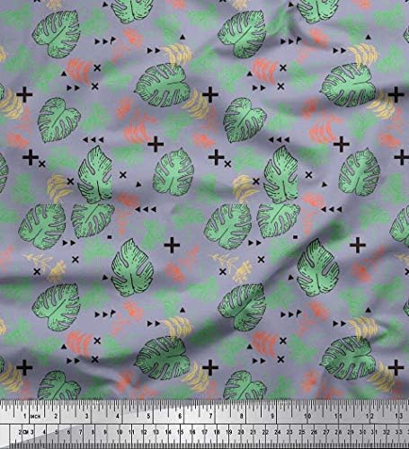 SOIMOI Cotton Voile Fabric Sinal Geométrico, Clover e Monstera Folhas de tecido impressas por quintal de 42 polegadas de largura