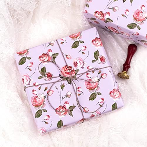 Rolo de papel de embrulho wrapaholic - Mini Roll - 3 rolos - 17 polegadas x 120 polegadas por rolo - Floral preto e rosa para casamento, aniversário, feriado, chá de bebê