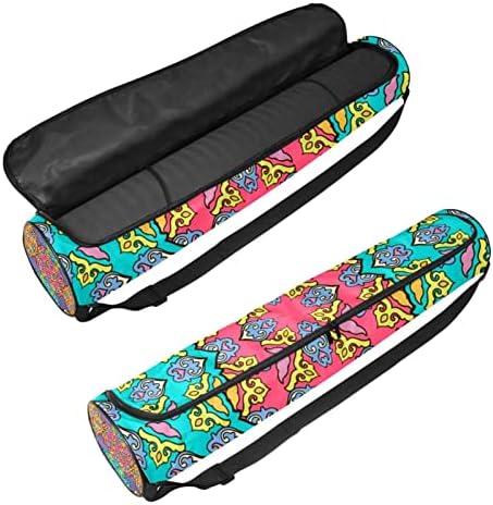 Mandala Color Yoga Mat Bags Full-Zip Yoga Carry Bag for Mulher Men, Exercício de ioga portadora com cinta ajustável