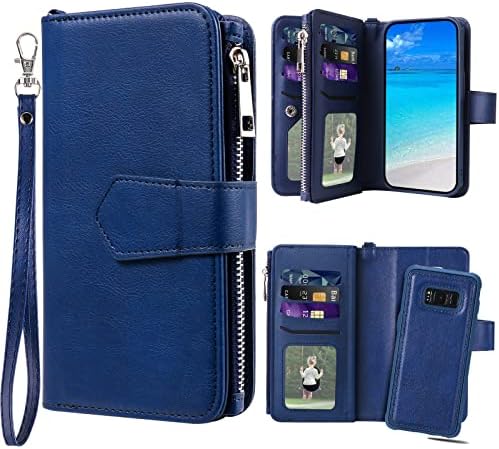 Jzases Case for Galaxy S8, capa de choque destacável de 2 em 1 em 1, capa de couro Flip Folio PU com slot para cartas para o Samsung Galaxy S8, azul