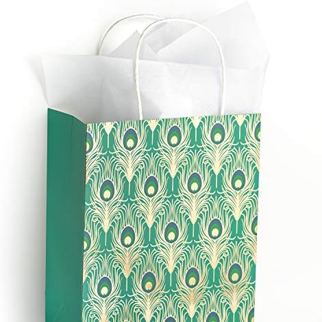 Sacos de presente de tamanho médio wrapaholic - 12 Pack Paving Pavings Sacos de papel com papel de seda branca para o Natal, festa, comemoração - 8 x 4 x 10