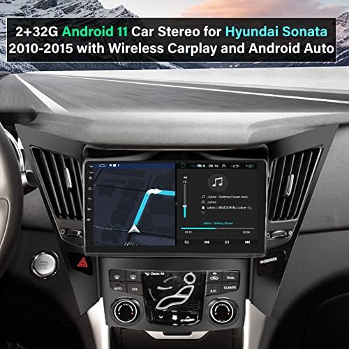 2 + 32g Android 11 estéreo de carros para Hyundai Sonata 2010-2015 com Apple sem fio CarPlay Android Auto, tela