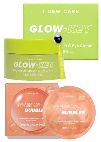 I Dew Care Bubble Sheet Máscara - Bolhas de brilho, 5 EA + Creme para os olhos com Aplicador - Glow -Key, pacote de 0,50 fl oz