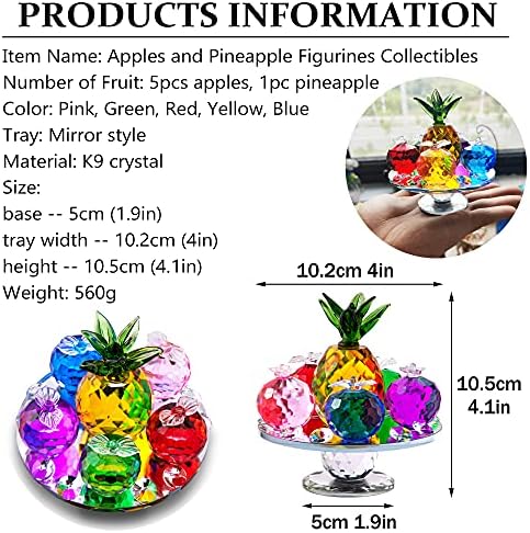 Maçãs de cristal de cristal e figuras de abacaxi colecionáveis, ornamento de peso de papel de fruta de vidro com