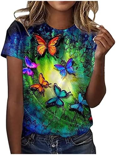 lcepcy feminino de verão camiseta colorida camisas de tinta redonda de pescoço de borboletas impressão tampas de manga curta