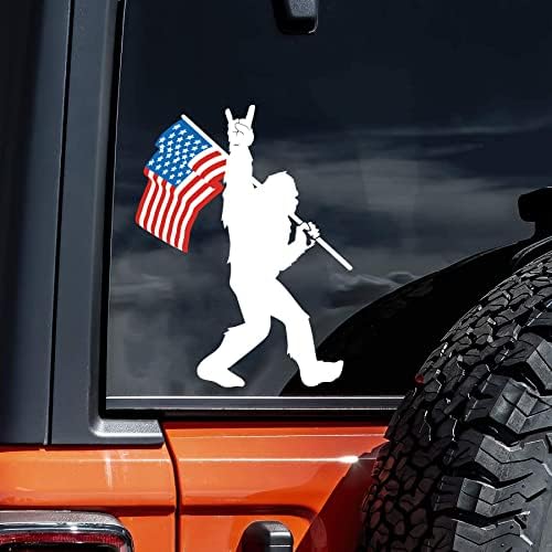 WSQ Sasquatch Bigfoot Rock na bandeira americana adesiva de vinil adesivo premium de qualidade vinil tamanho 5 polegadas para carro de carro de carro de carro