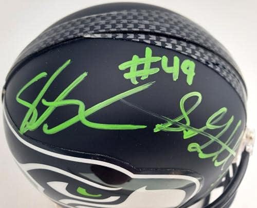 Shaquem & Shaquill Griffin autografou o mini capacete Seattle Seahawks em Green MCS Holo Stock 134372 - Mini capacetes