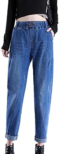 Jeans elásticos da cintura feminina Coloque Jeans Casual Pull-On Bagggy Joggers Calças Canda Alta namorado Slim Fit Jean