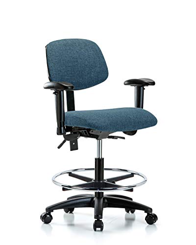 Labtech Seating LT42497 Cadeira de bancada média, tecido, base de nylon - inclinação, braços, anel de pé cromado, rodízios, Borgonha