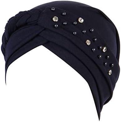 Mulheres stromestons Beanie Hat Hat Headwrap Fashion Pearl Capas de cabelos lenço de cabeça para mulheres PLEAT Cancer Headwear