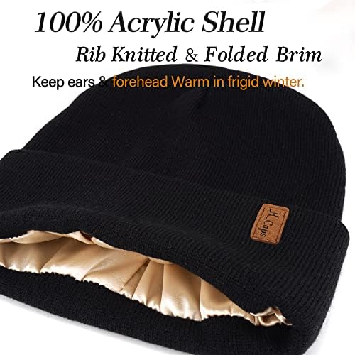 Womens Winter Warm Cetin Cetining Knit Feanie Hat Hat Slouchy Skull Caps Chapéus de esqui de seda para mulheres homens