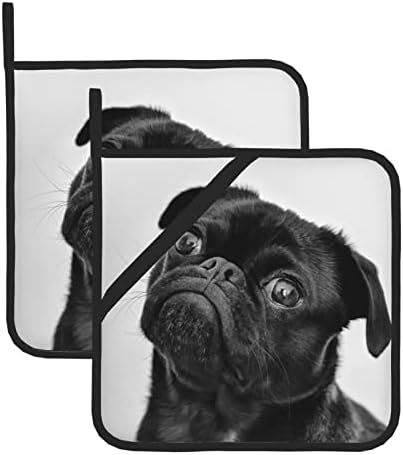 Cães de pug preto fofo 2 suportes de panela para titulares de panela resistentes ao calor da cozinha