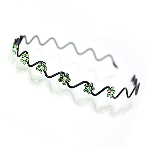 Jóias de cabelo de sotaque duplo Flores de fiagem decorativa de fios ondulados de arame de cristal de cristal, verde