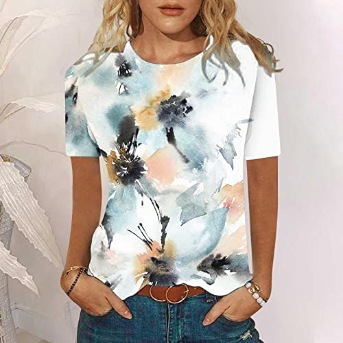 Crewneck Spandex Tshirts for Women Summer Summer outono de manga curta pintura de impressão floral tops tshirts Girls TJ