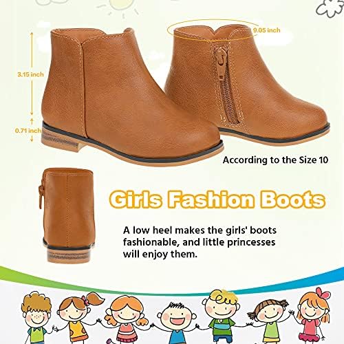 FUPOIA Girls Boots Kids Botas de tornozelo para garotas Botas de moda de zíper para meninas Curreba de salto baixo Botas
