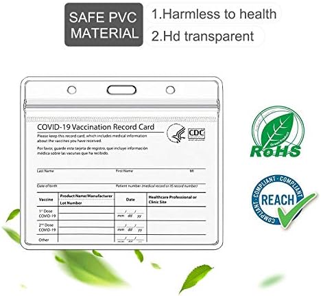 VMVN 2 pacote - Protetor de cartão de vacinação transparente 4 × 3 polegadas para cdc portador de cartões de emblema de imunização, tag de identificação de crachá horizontal à prova d'água 4x3, bolsa de manga de plástico de vinil