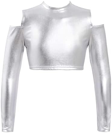 Chictry Kids Girls Girls brilhantes Metallic Athletic Crop Top off Ofim Sleeve Sports Sports Sports