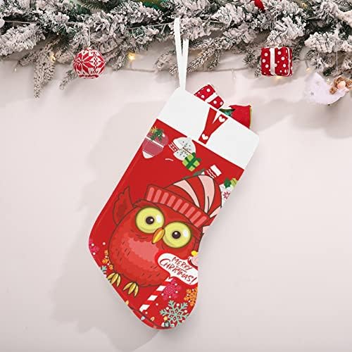 Monogram Santa Owl Christmas Stocking com letra Y e coração 18 polegadas grandes vermelhas e brancas