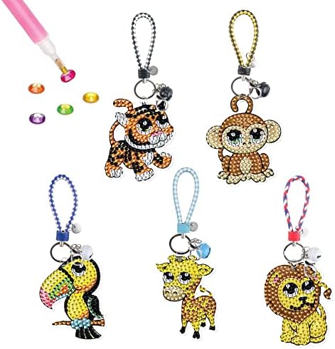 Diamond Painting Keychain Kits 5D Diy Paint by Numbers Gem Art Crafts for Kids and Adults 5 Pack Diamond Diamond Animal