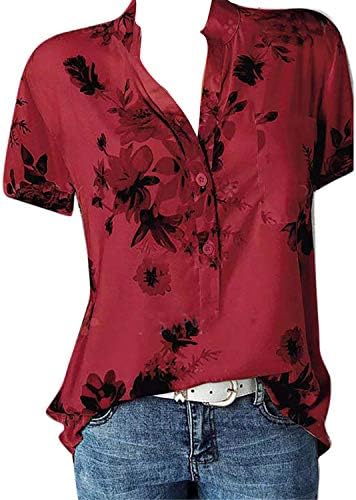 Andongnywell Women Sleevele Summer Summer V Neck Floral Tops Tops Casual Camisas Blush Casual Ruffle