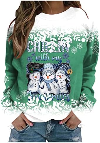JjHhaevdy Mulheres fofas Funny Snowman Swewelts Feliz Christmas Graphic Tops soltos Camisetas impressas de manga comprida