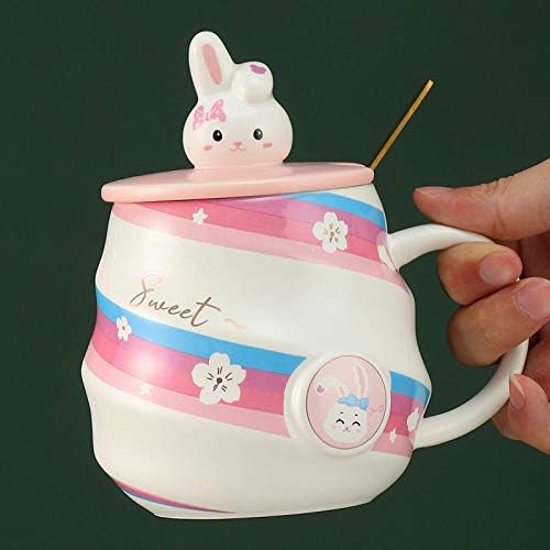Keyigou Coffee Chete Coffee Cups de coelho engraçado xícara de chá de cerâmica com tampa Kawaii coelho de coisas presentes para crianças