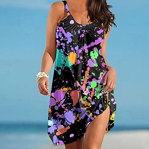 Vestidos de praia de verão mulheres casuais vestido boêmio solto fut flowy vestido de vestido sem mangas com decote em V Sundress