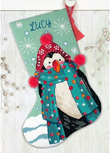 Dimensões Fuzzy Penguin 71-09160 Bordado DIY Christmas Stocking, 12 malha, 16 de comprimento