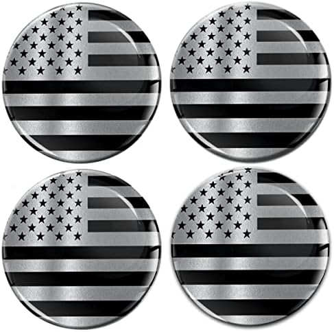 BIOMAR LABS® 4 x 55 mm Adesivo 3D Silicone Silver Black EUA America Estados Unidos Flag da América para Caps Caps Caps Caps de roda