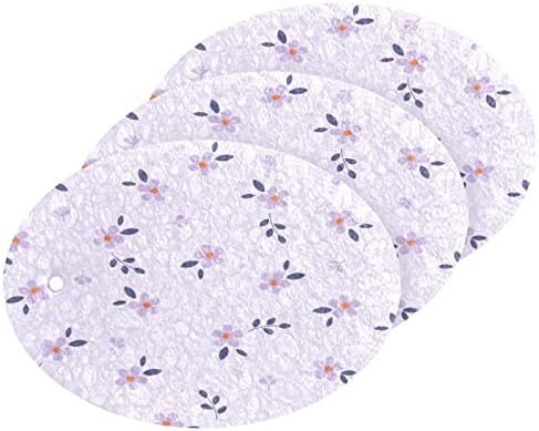 Coikll Purple Daisy Flower Kitchen esponjas odor de limpeza esponja sem arranhões para limpeza de pratos de limpeza - 3 pcs