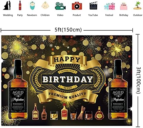 Decorações de aniversário de uísque Banner Birthday Birthday Birthday Beddrop para homens envelhecidos com suprimentos para festas de perfeição