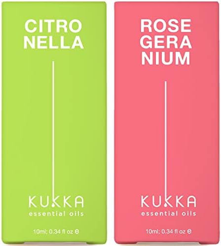 Óleo essencial de citronela para difusor e óleo de gerânio de rosa para conjunto de pele - de óleos essenciais de grau terapêutico Nature - 2x0,34 fl oz - kukka