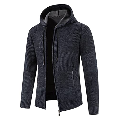 Jaqueta de capuz fit slim fit masculina zípe de manga comprida com capuz de casacos de malha de malha de tricotar suéter com bolso