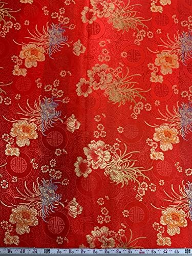Kate Red Floral Brocade Chinese Setin Fabric by the Yard - 10037