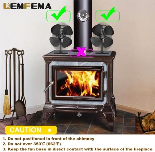 Ventilador de fogão a lenha Lemfema, ventilador de lareira com termômetro magnético, ventilador de fogão movido a calor para madeira