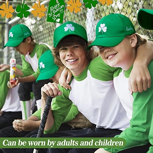 Biggun St. Patrick's Day Hat - Crelo de algodão ajustável Capinho de beisebol Lucky com bordado shamrock branco, acessórios verdes para homens para homens adultos crianças