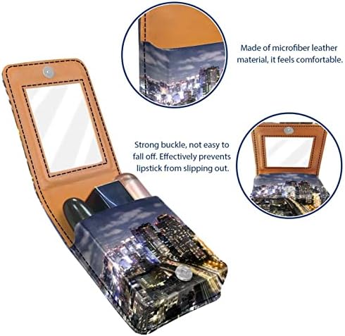 Caixa de batom de Guerotkr, organizador de batom de Lip Gloss de couro com espelho, Mini Lipstick Surfol, a vista