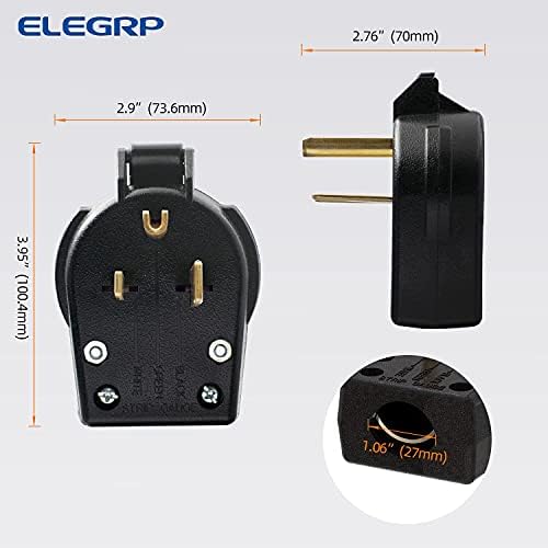ELEGRP NEMA 6-30P & NEMA 6-50P Plug, plugue de ângulo de serviço pesado reto, 30 amp 50 amp 250v 3 plugue de energia para soldador/gerador, grau industrial, aterramento, 2 pólo 3, ul listado, 1 pacote