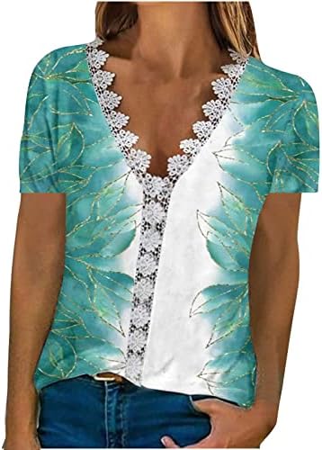 Bloups feminina em V Lace Top Top Summer Casual Blouses Shirts Shirts Tunic de camisa elegante