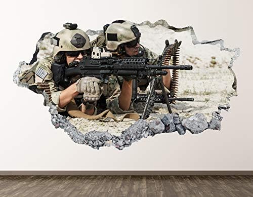 West Mountain Soldiers Wall Decal de decalque decoração 3D Smashed Kids War Army Sticker Mural Berçário Boys Presente BL18