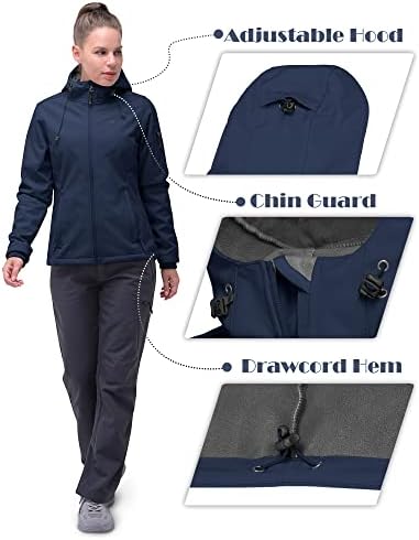 Jaqueta feminina de 33.000 pés, lã de jaqueta quente forrada à prova de vento com capuz para caminhadas ao ar livre