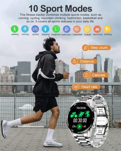 Lige Smart Watch com texto e chamada, tela de toque completa de 1,32 '' com frequência cardíaca/monitor de pressão arterial/sono, relógio de fitness ip67 com 10 modos esportivos, smartwatch para compatível com Android/iPhone, prata, prata