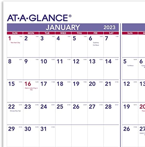 Planejador mensal do calendário de parede 2023 de 2023, 12 meses, papel, 24 x 36, extra grande