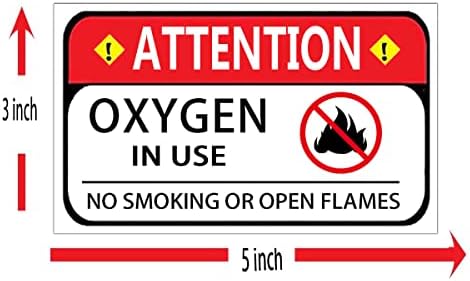 Oxigênio do YouOk em uso Rótulos de adesivos de aviso, 3 × 5 polegadas adesivas Perigo inflamável Não fumar Sem chamas